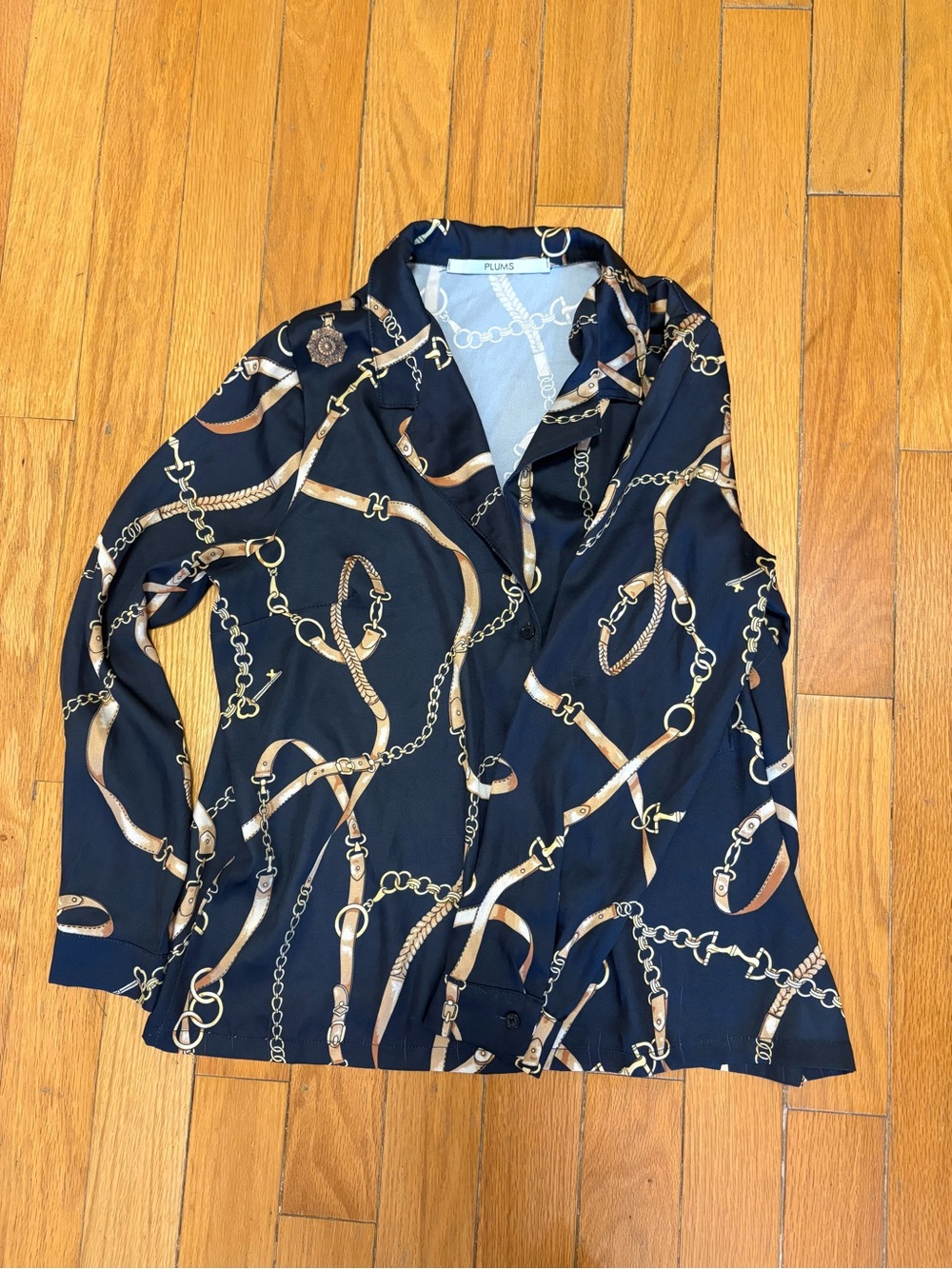 Black Chain-Print Long-Sleeve Men’s Shirt